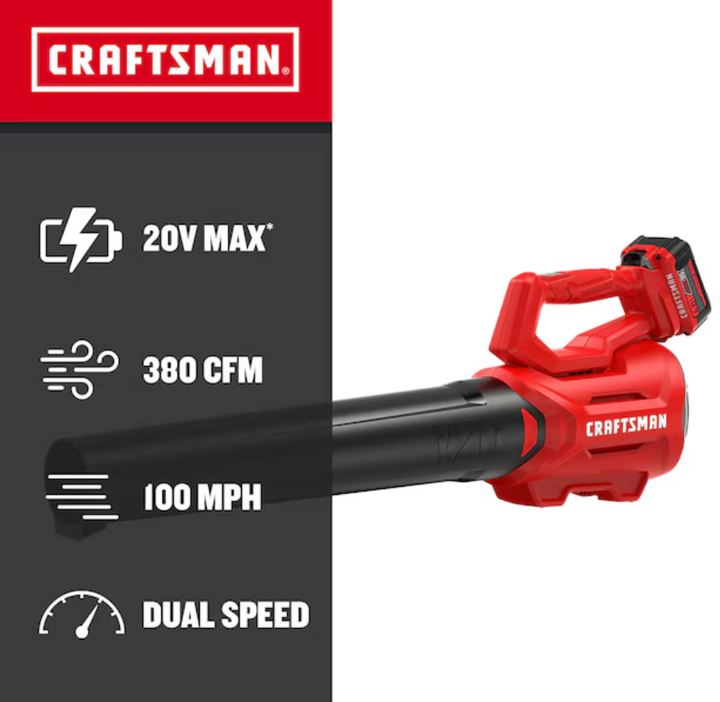 CRAFTSMAN V20 20-volt 380-CFM 100-MPH Battery Handheld Leaf Blower 4 Ah Battery Included Charger Included (open box)