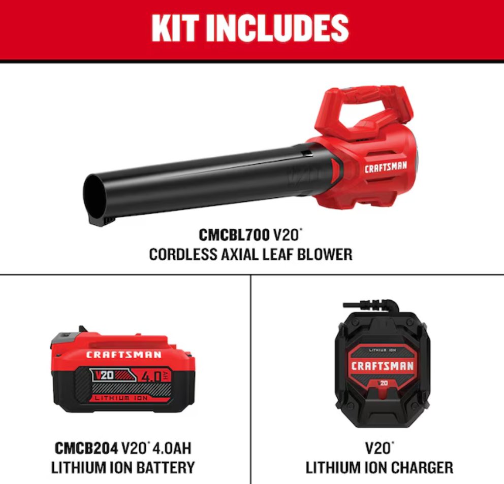 CRAFTSMAN V20 20-volt 380-CFM 100-MPH Battery Handheld Leaf Blower 4 Ah Battery Included Charger Included (open box)