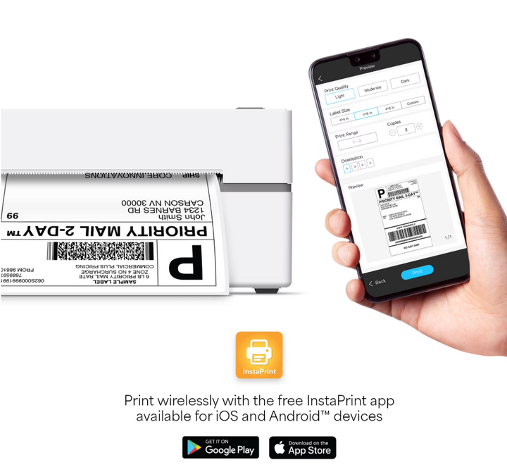 Core Innovations Bluetooth Thermal 4x6 Shipping Label Printer Bundle for Packages & Small Business - Android, iOS & Windows Compatible (new)