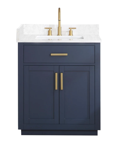 allen + roth Roveland 30-in Royal Navy Undermount Single Sink Bathroom Vanity with Natural Carrara Natural Marble Top (damaged)