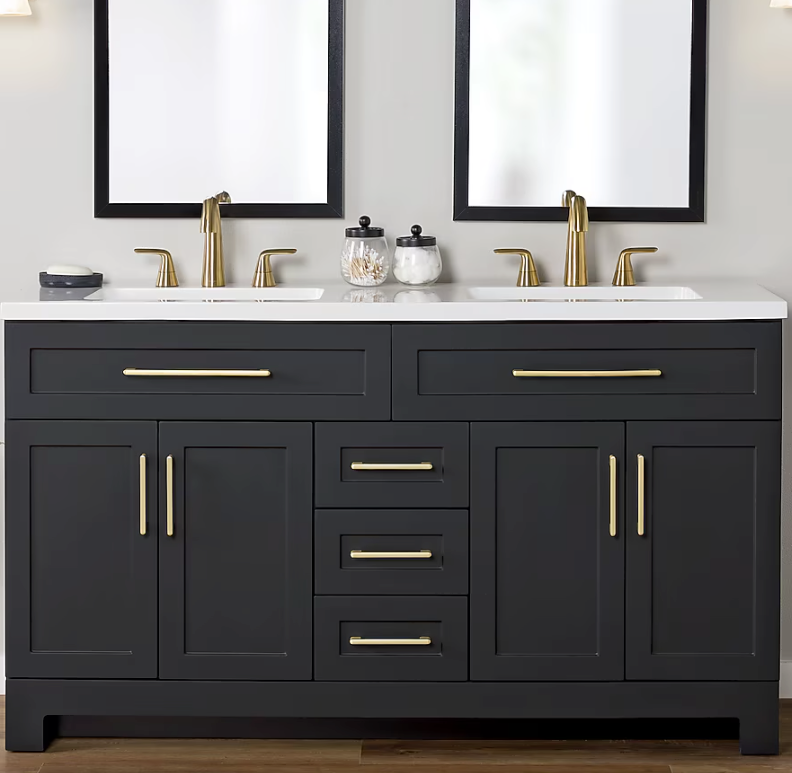 Style Selections Cauley 60-in Black Double Sink Bathroom Vanity with White Cultured Marble Top