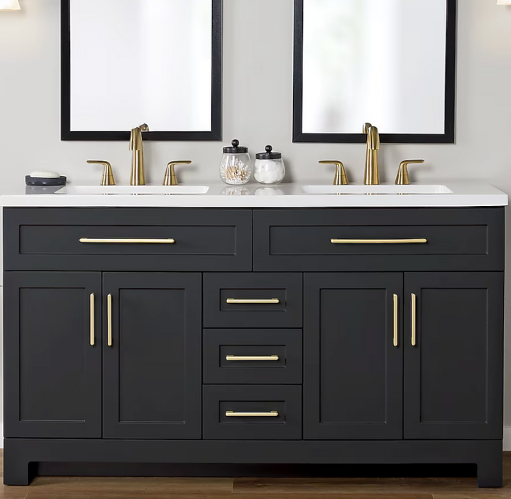 Style Selections Cauley 60-in Black Double Sink Bathroom Vanity with White Cultured Marble Top