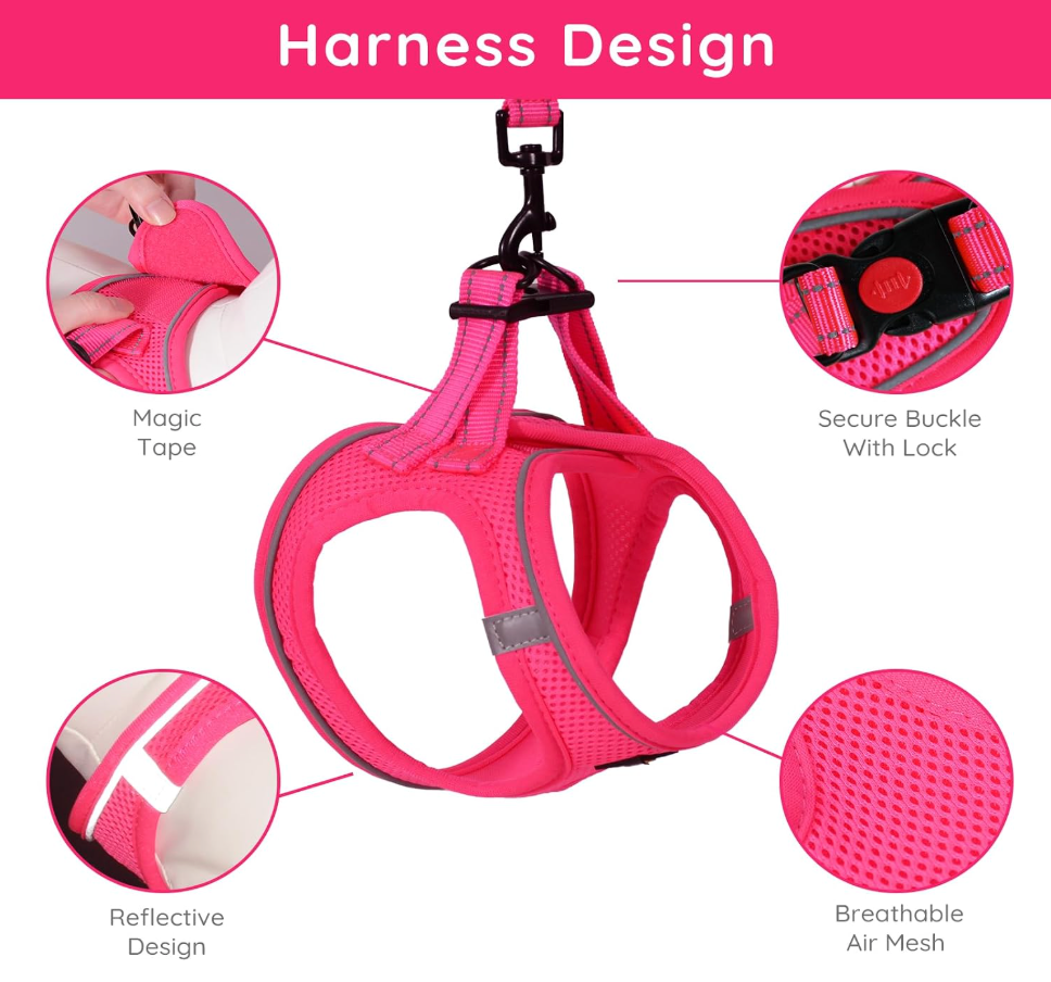 BELLA & PAL Step in Vest Harness (Hot Pink, S)