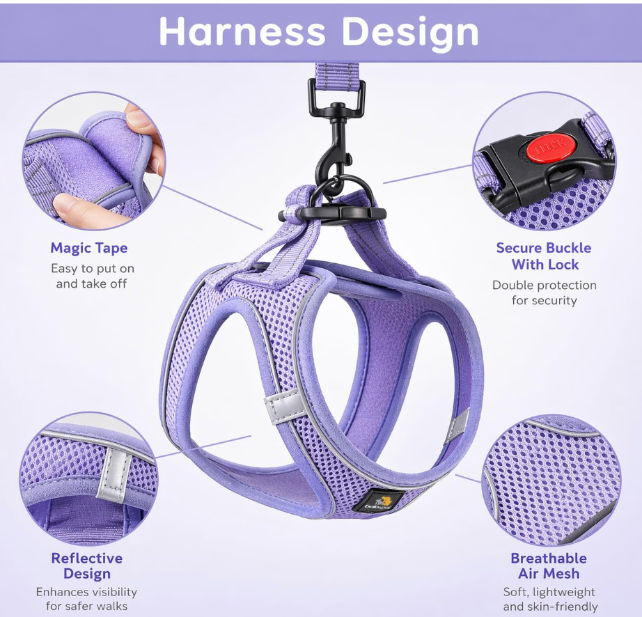 BELLA & PAL Step in Vest Harness (Lavender, XXS)
