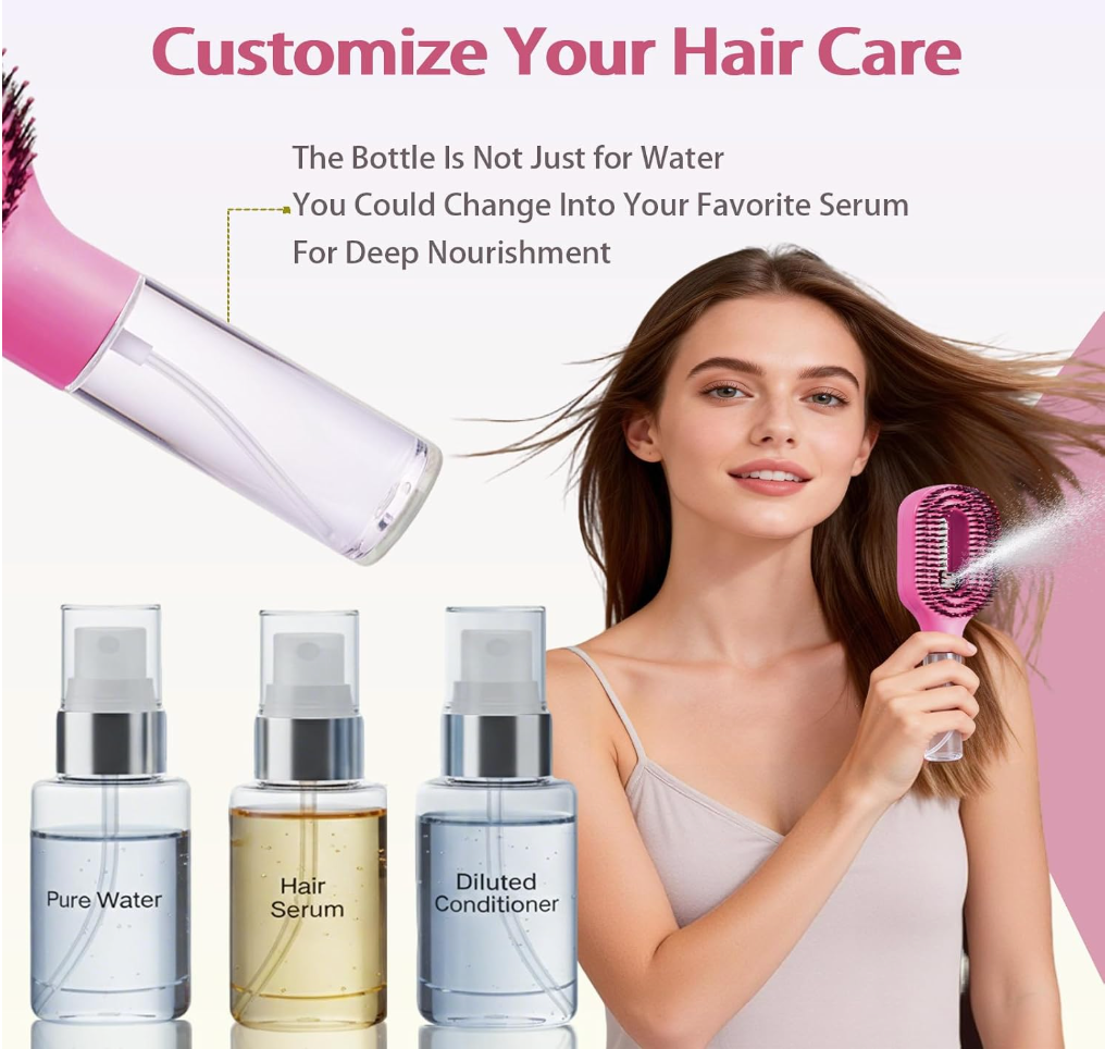 Hair Brush with Water Spray - 2-in-1 Detangler Brush for Frizz Control (new)