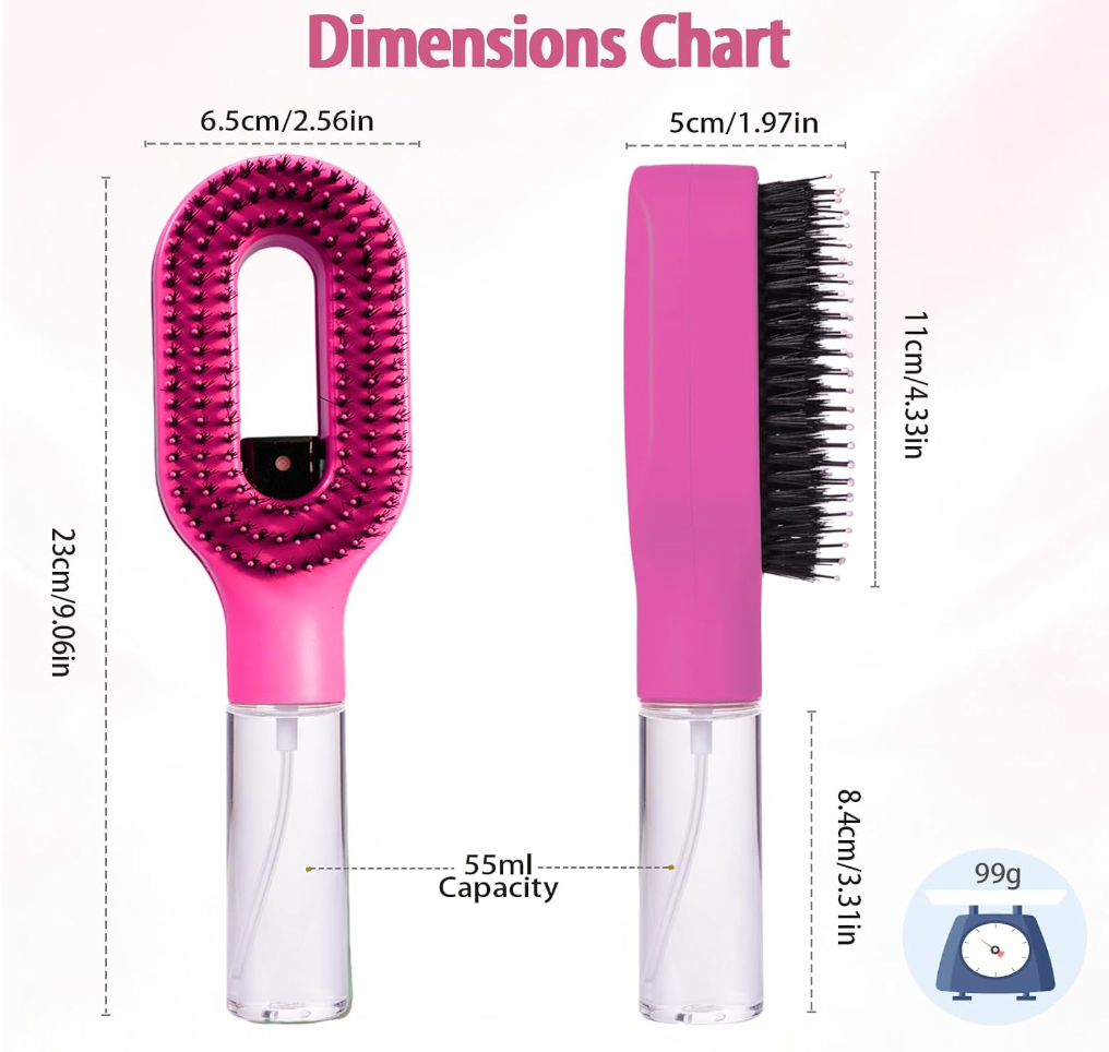 Hair Brush with Water Spray - 2-in-1 Detangler Brush for Frizz Control (new)