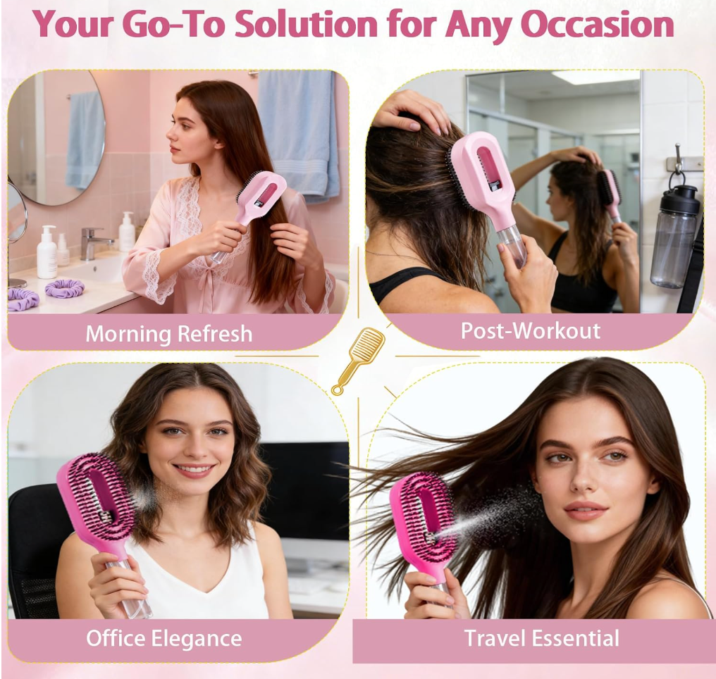 Hair Brush with Water Spray - 2-in-1 Detangler Brush for Frizz Control (new)
