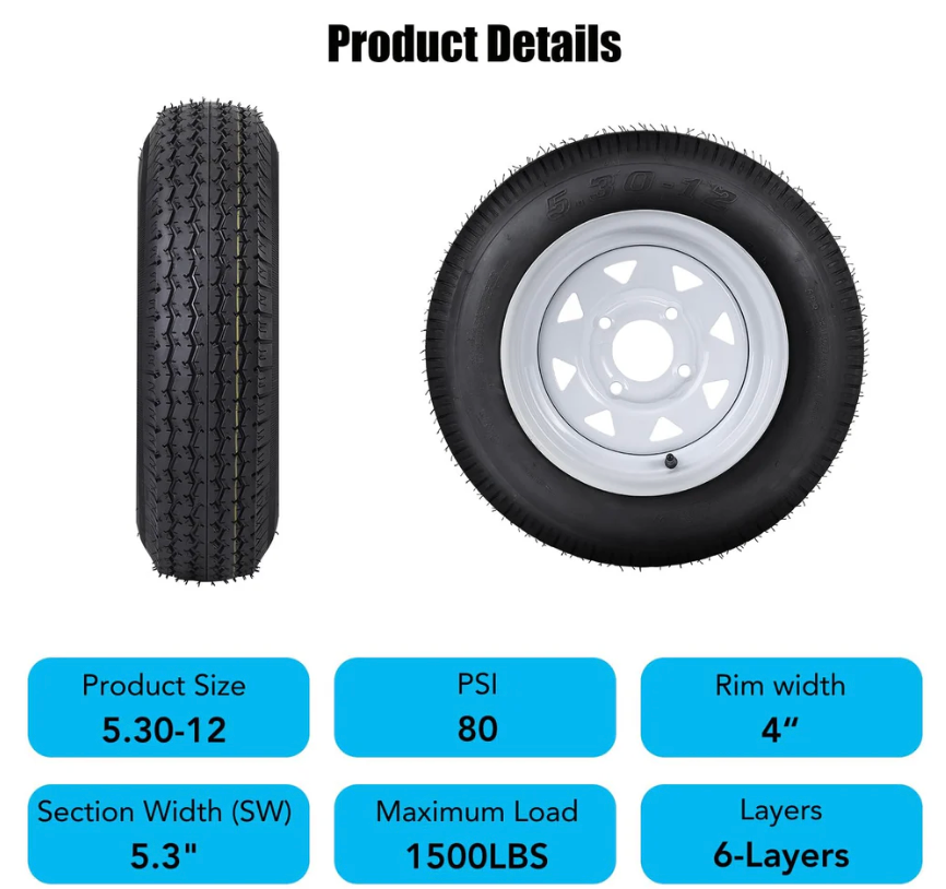 GARVEE 5.30-12 Trailer Tires, 2 Pack (used)