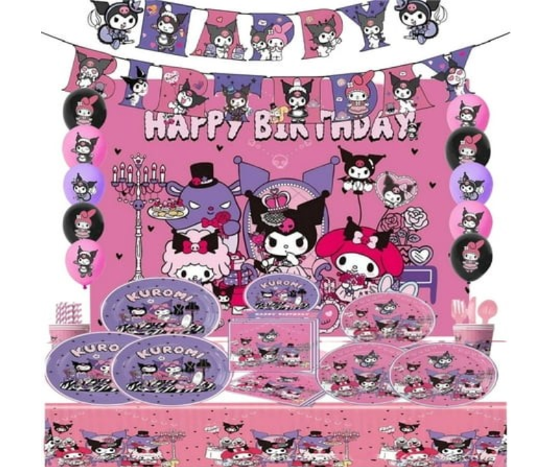 Kuromi Theme Party Decorations Tableware Set 125PCS (new)