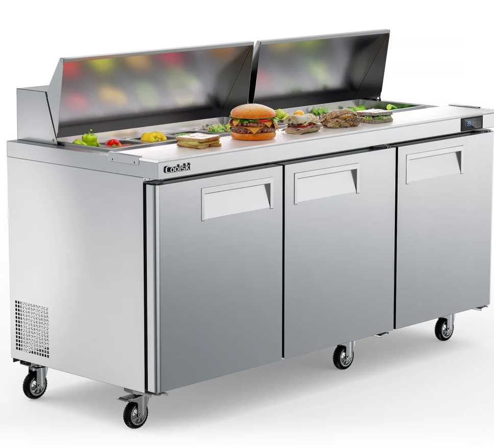 Coolski 72.7’’ Stainless Steel Salad Bar Refrigerator 3 Door