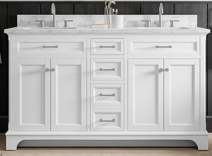 allen + roth Roveland 60-in White Undermount Double Sink Bathroom Vanity with Top (damaged)