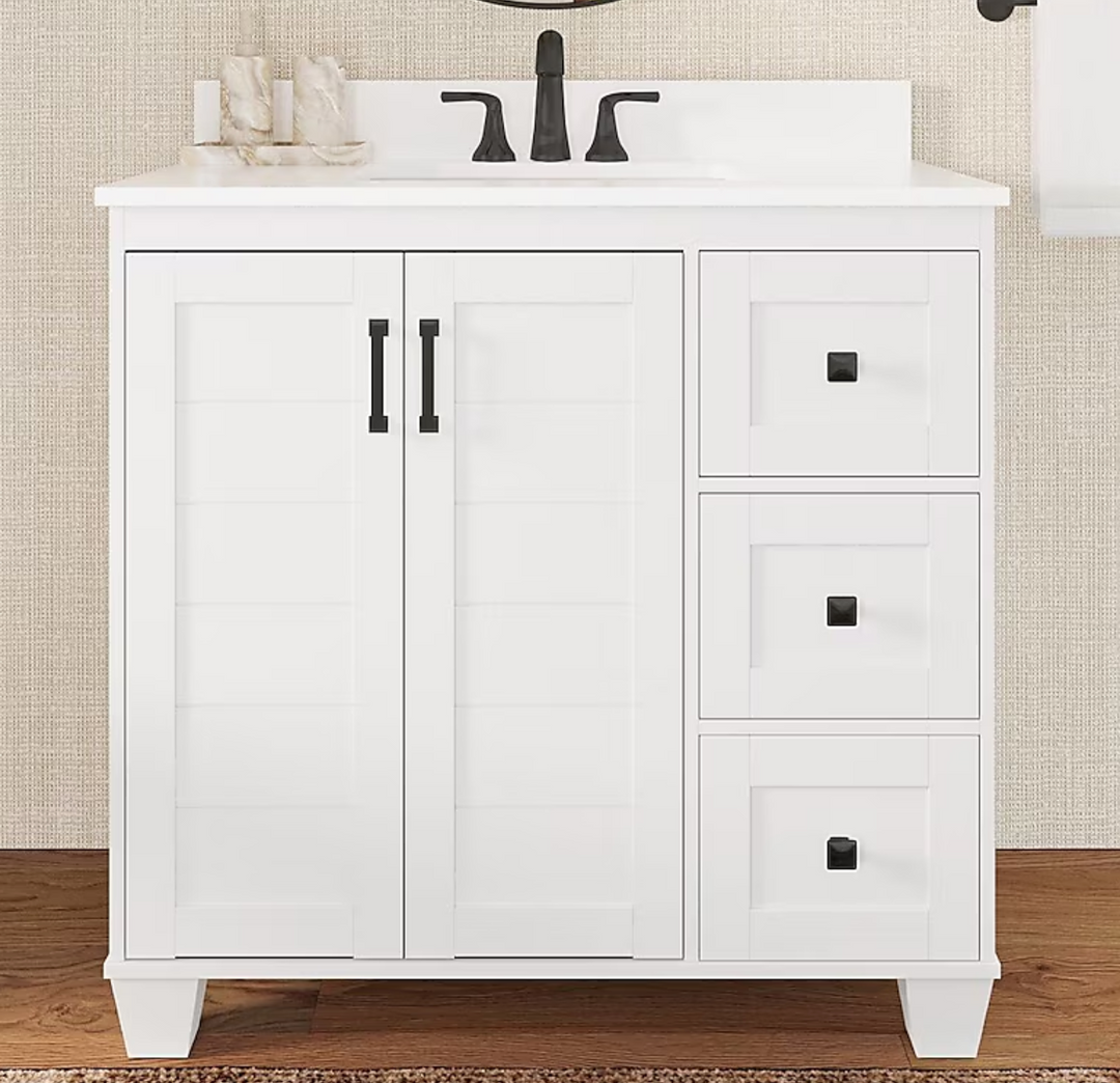 allen + roth Rigsby 36-in White Undermount Single Sink Bathroom Vanity with White Engineered Marble Top