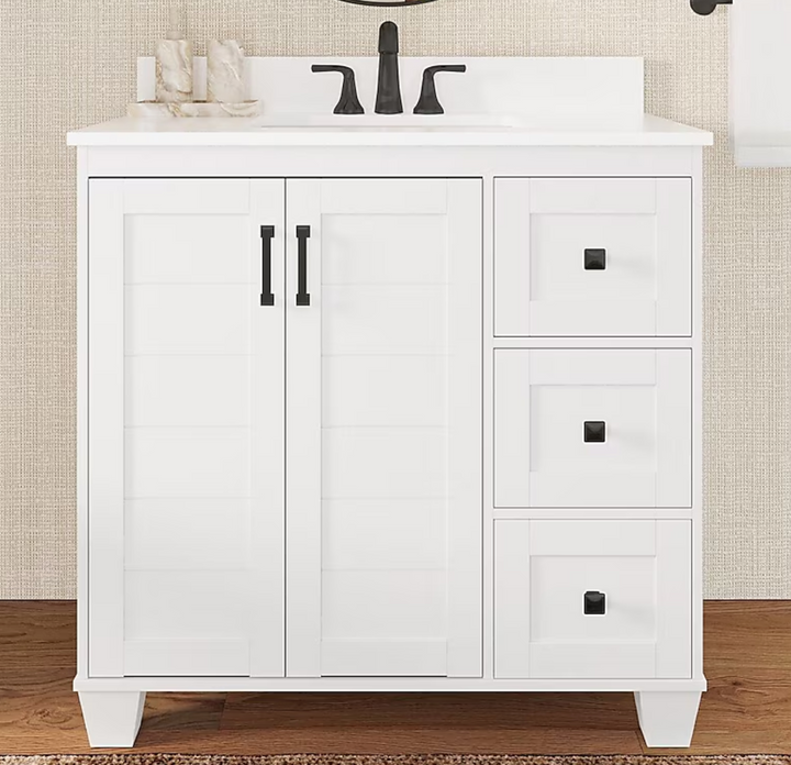 allen + roth Rigsby 36-in White Undermount Single Sink Bathroom Vanity with White Engineered Marble Top