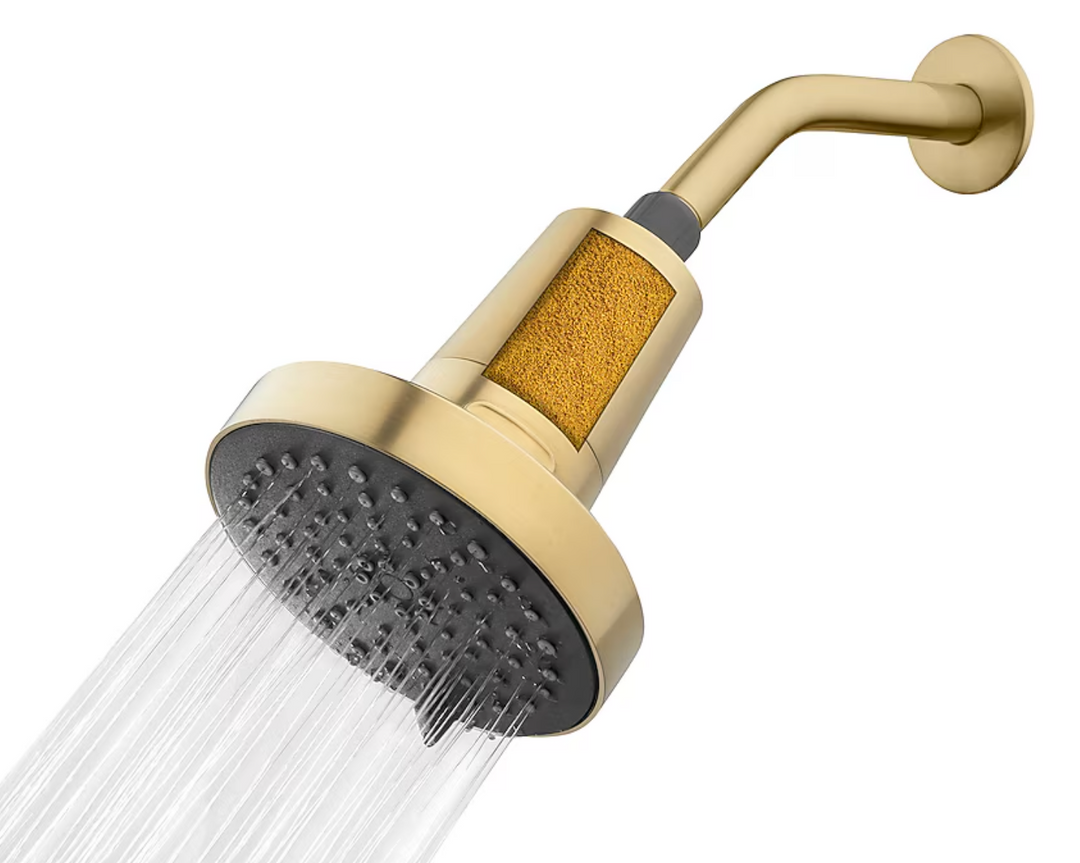 allen + roth Lillian 4 -Spray Brushed Gold 5.91-in Round Filtered Shower Head