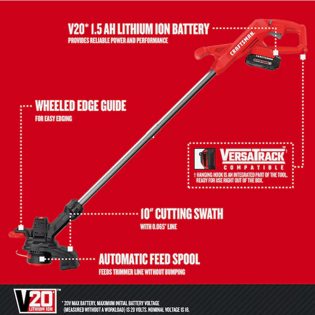 CRAFTSMAN 20-volt Max 10-in Straight Shaft String Trimmer 1.5 Ah (Battery and Charger Included) (OPEN BOX)