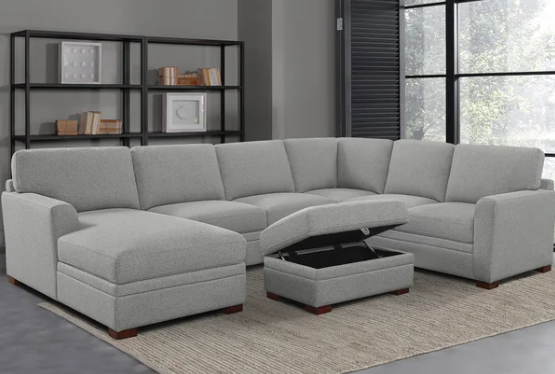 Thomasville Langdon Fabric Sectional with Chaise and Storage Ottoman