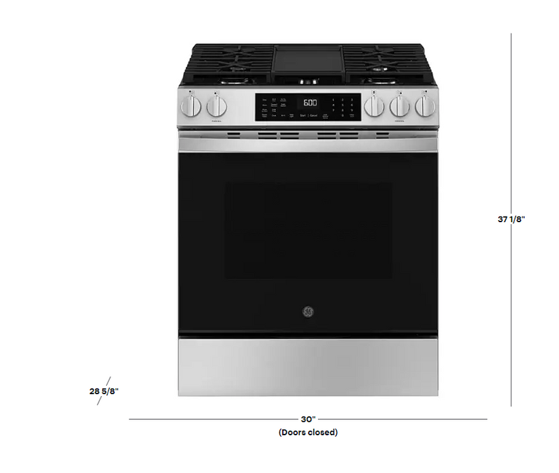 GE 30 in. 5-Burners Slide-In Smart Gas Convection Range in Stainless with EasyWash Oven Tray And No-Preheat Air Fry