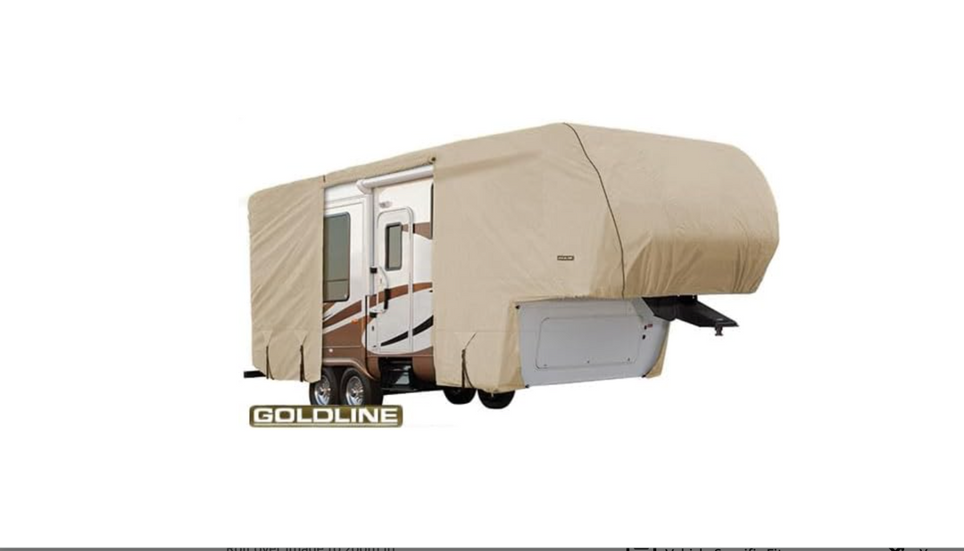 GOLDLINE Series, Fifth Wheel RV Cover, Tan Color, Fits 36-38ft Long RV