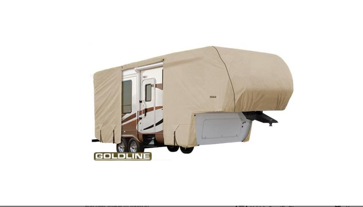 GOLDLINE Series, Fifth Wheel RV Cover, Tan Color, Fits 36-38ft Long RV