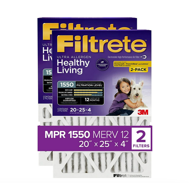 3M Filtrate Ultra Allergen Reduction Filter Slim Fit 20"X 25" X4"  2-Pack (NEW)