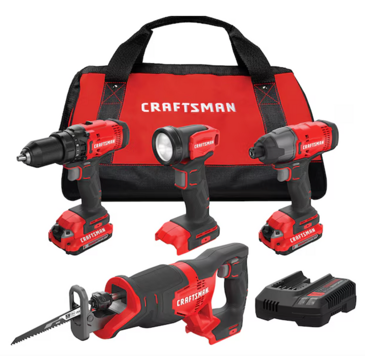 CRAFTSMAN V20 20-volt Max 4-Tool Power Tool Combo Kit with Soft Case (2-Batteries and Charger Included) (Used)