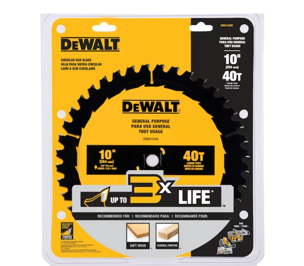 DEWALT Large Saw Blades 10-in 40-Tooth Rough Finish Tungsten Carbide-tipped Steel Miter/Table Saw Blade