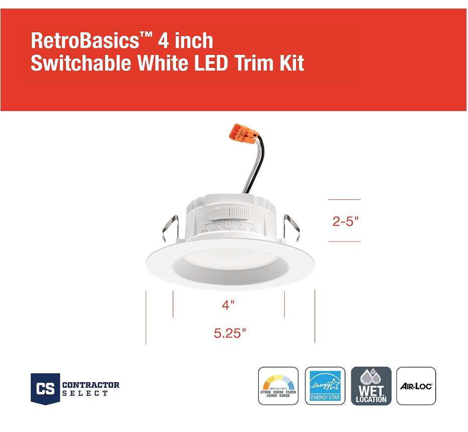 Contractor Select RB4S 4 in. Selectable CCT Integrated LED White Smooth Recessed Light Trim