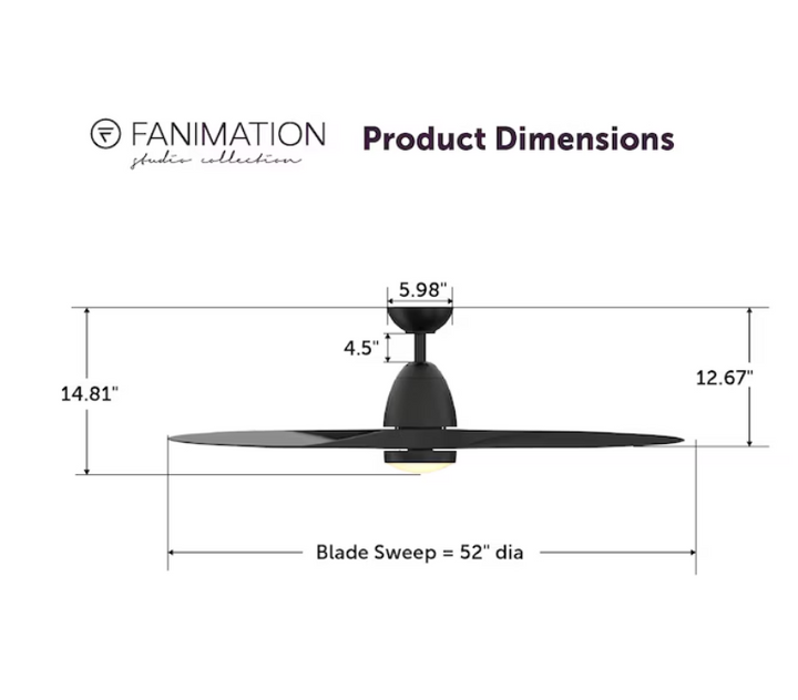 Fanimation Studio Collection Prop 52-in Black Color-changing Integrated LED Indoor/Outdoor Propeller Ceiling Fan with Light and Remote (3-Blade) (open box)