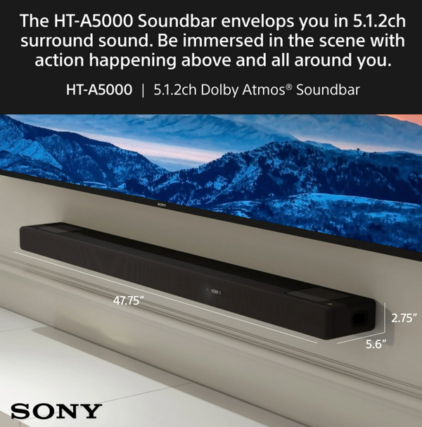 Sony HT-A5000 5.1.2ch Dolby Atmos Soundbar (open box)