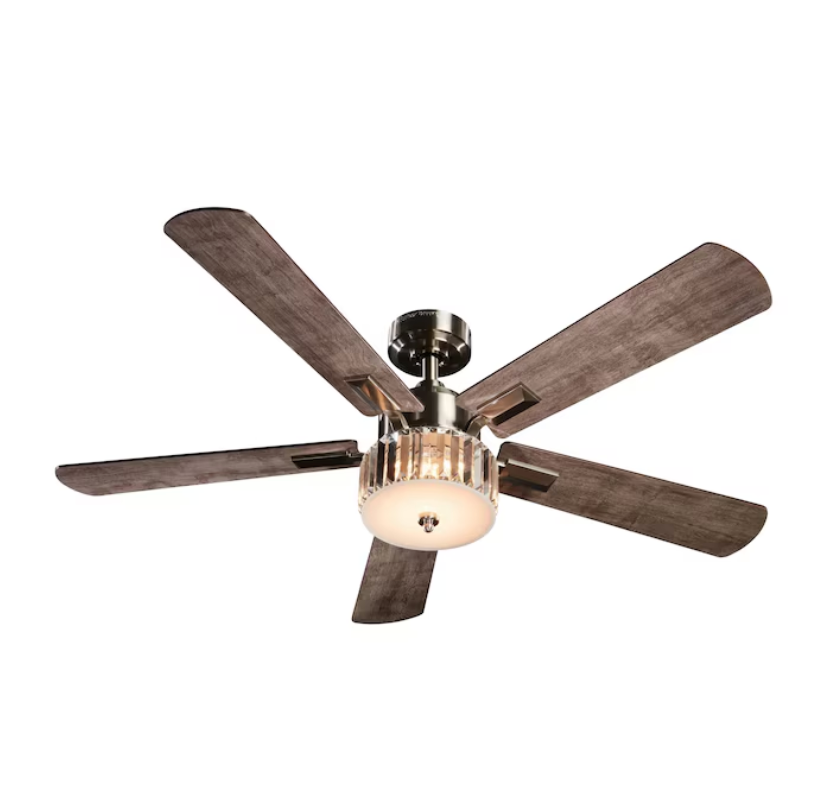 Harbor Breeze Elms 52-in Brushed Nickel with Gray/Walnut Blades Color-changing Integrated LED Indoor Ceiling Fan with Light and Remote (5-Blade) (open box)