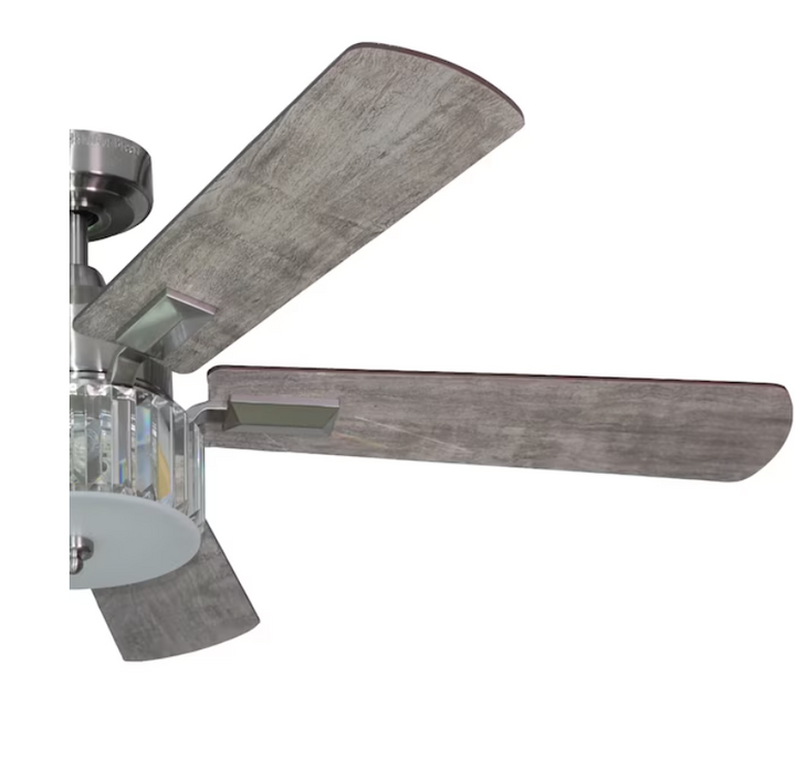 Harbor Breeze Elms 52-in Brushed Nickel with Gray/Walnut Blades Color-changing Integrated LED Indoor Ceiling Fan with Light and Remote (5-Blade) (open box)