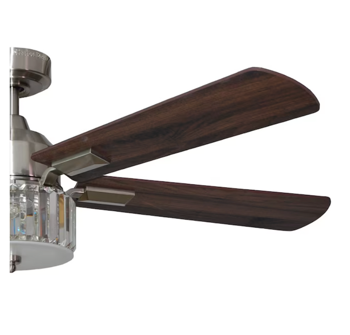 Harbor Breeze Elms 52-in Brushed Nickel with Gray/Walnut Blades Color-changing Integrated LED Indoor Ceiling Fan with Light and Remote (5-Blade) (open box)