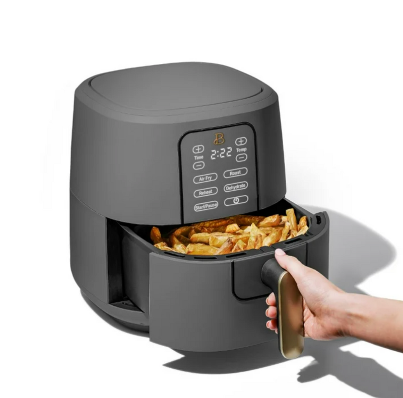 Beautiful 6 Qt Air Fryer with TurboCrisp Technology and Touch-Activated Display, Porcini Taupe by Drew Barrymore, Grey (new)