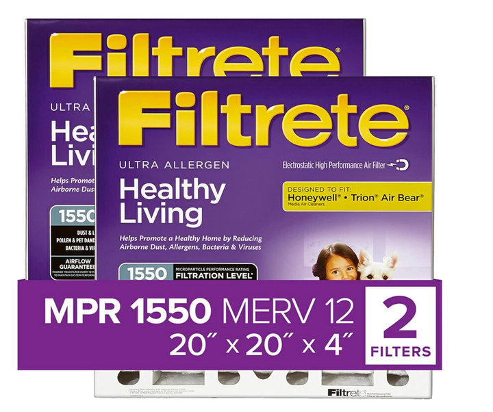 Filtrete High Performance Air Filter 1550 MPR, 20 in x 20 in x 4 in - 2 pack (new)