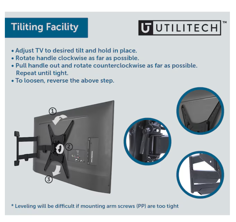 Utilitech Full motion Indoor Wall TV mount Fits TVs up to 65-in ( Hardware Included ) (new)