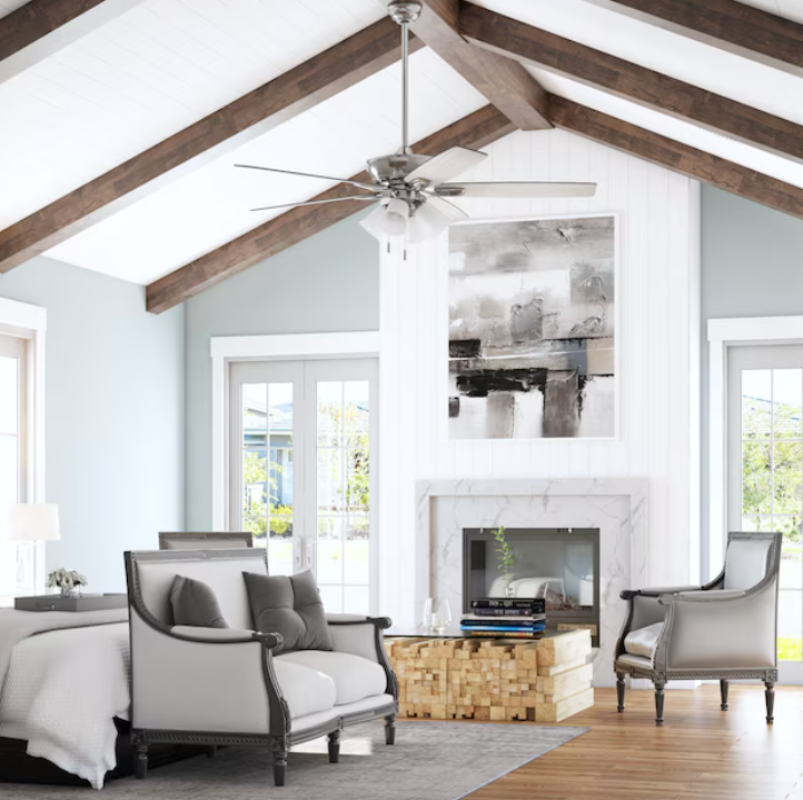 Harbor Breeze Macon Bay 62-in Brushed Nickel with Driftwood/Toffee Blades Indoor Ceiling Fan with Light (5-Blade) (open box)