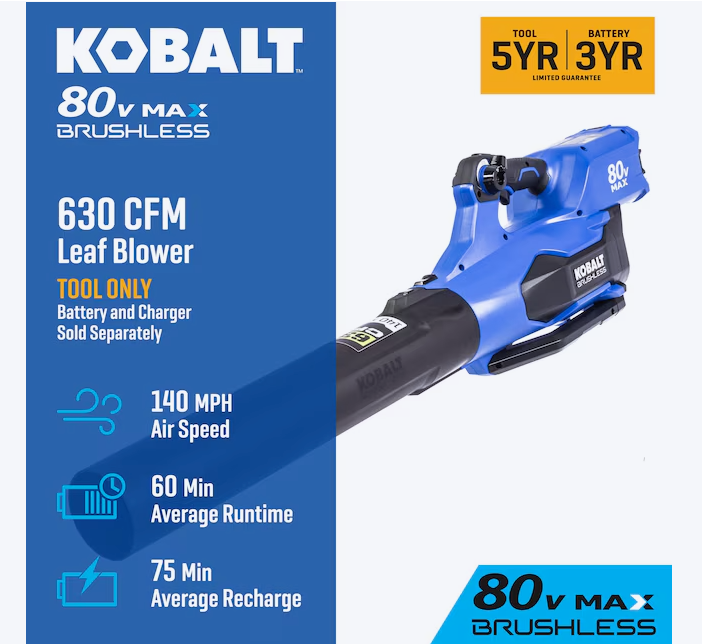 Kobalt 80-volt 630-CFM 140-MPH Battery Handheld Leaf Blower (Battery and Charger Not Included)(bare tool)(used)