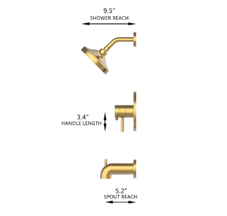 allen + roth Harlow Brushed Gold 2-handle Single function 6-Inches Round Bathtub and shower Faucet with Valve (open box)