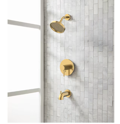 allen + roth Harlow Brushed Gold 2-handle Single function 6-Inches Round Bathtub and shower Faucet with Valve (open box)