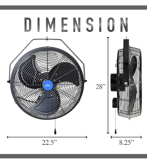 iLiving 18" Wall Mounted Variable Speed Indoor/Outdoor Weatherproof Fan, Industrial grade for Patio, Greenhouse, Garage, Workshop, and Loading Dock, 6360 CFM, Black (open box)