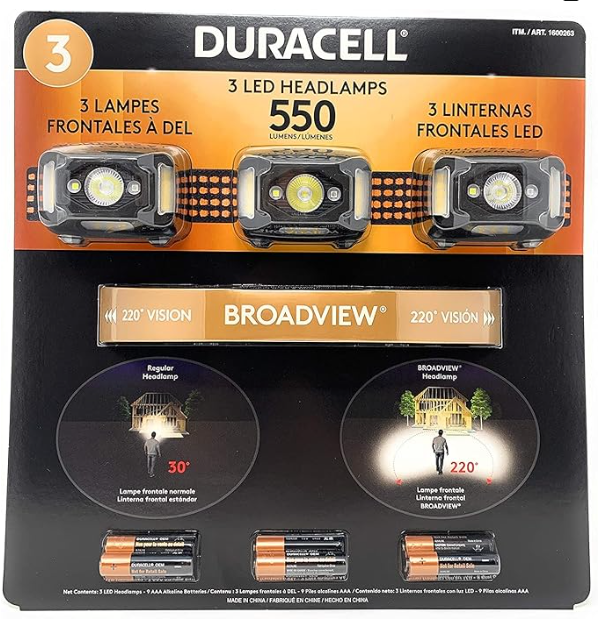 Duracell 500 Lumen LED Headlamp 3-pack (new)