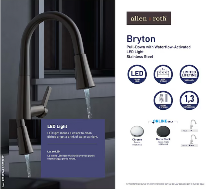 allen + roth Bryton Stainless Steel Single Handle Pull-down Kitchen Faucet with Sprayer (Deck Plate Included) (NEW)