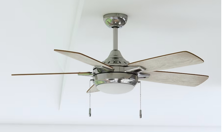 Harbor Breeze Audiss 44-Inches Brushed Nickel with Driftwood/Nutmeg Blades Color-Changing Integrated LED Fixture Indoor Downrod mount Standard Ceiling Fan With Light ( 5 -Blade) (open box)