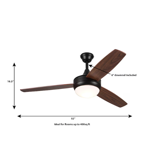 Harbor Breeze Beach Creek 52-Inches Bronze with Sable/Auburn Blades Integrated LED Fixture Indoor Downrod or flush mount Standard Ceiling Fan With Light and Remote ( 3 -Blade) (OPEN BOX)