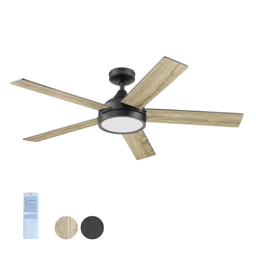 Harbor Breeze Camden 52-Inches Matte Black with Mocha/Cocoa Blades Indoor Downrod mount Standard Ceiling Fan With Light and Remote ( 5 -Blade) (open box)