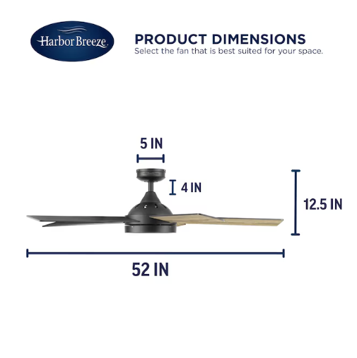 Harbor Breeze Camden 52-Inches Matte Black with Mocha/Cocoa Blades Indoor Downrod mount Standard Ceiling Fan With Light and Remote ( 5 -Blade) (open box)