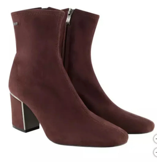 DKNY “Cavale-Heeled Dress Boot” Soft Micro Suede ~ Mirror Trim Heels (Espresso)Size 11