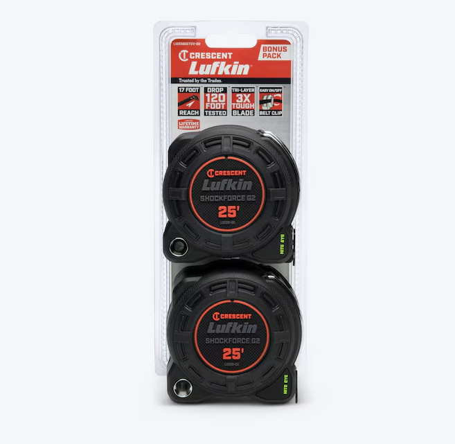 Crescent Lufkin Shockforce Nite Eye G2 2 -Pack 25-ft Tape Measure (OPEN BOX)