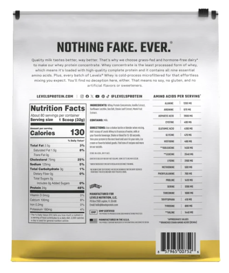 Levels Grass Fed Whey Protein, Vanilla Bean, 5.64 lbs (New)
