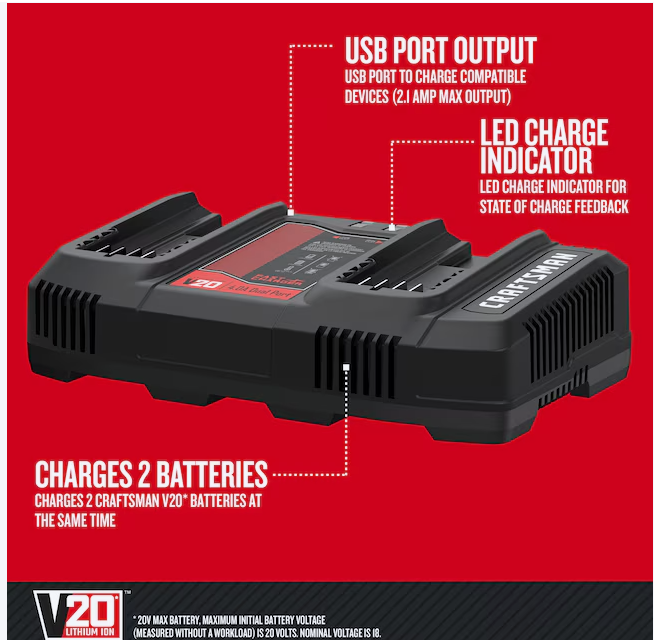CRAFTSMAN V20 20 -Volt Lithium-ion ( Battery Charger )(OPEN BOX)
